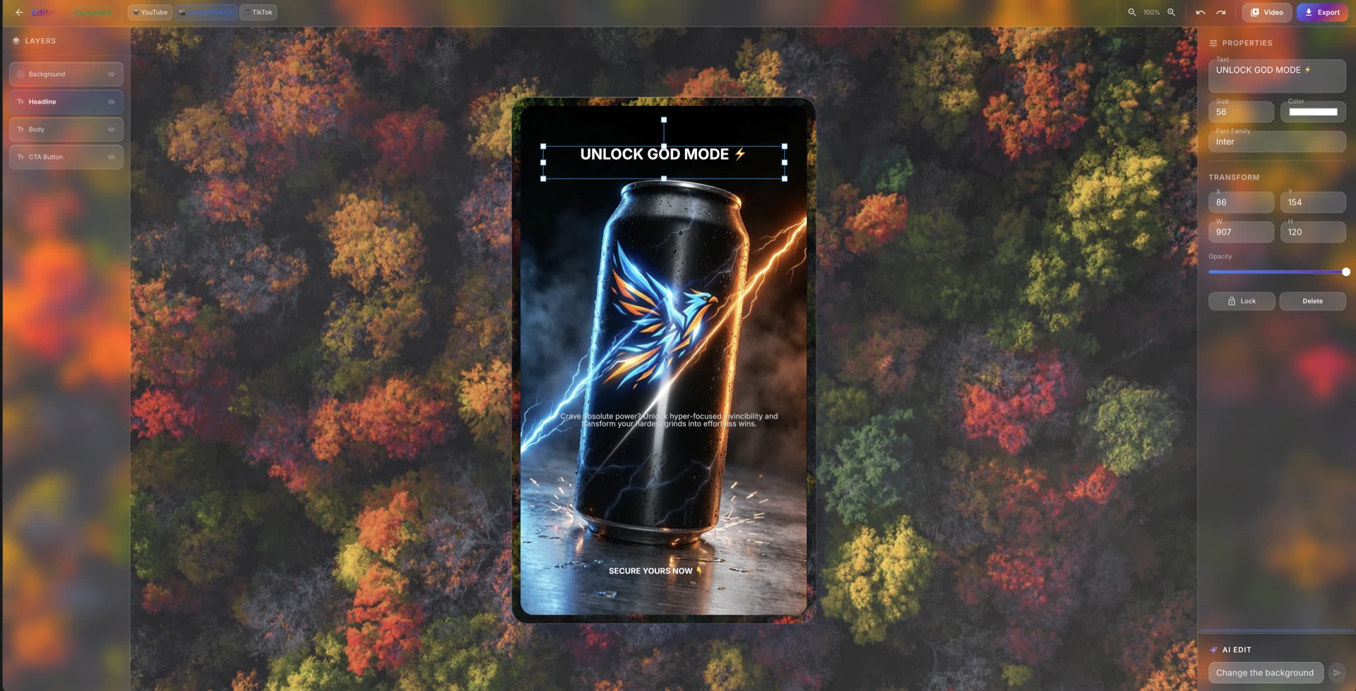 Editable AdGen canvas